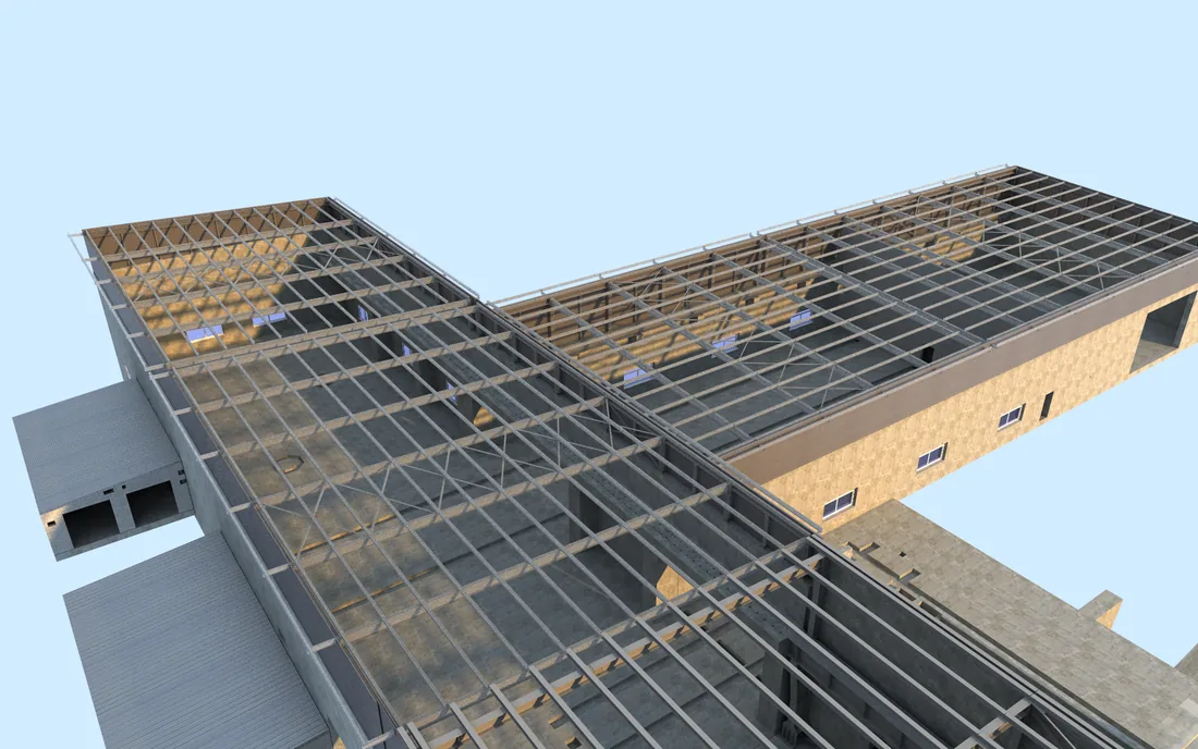 Maquette BIM — charpente métallique et structure béton